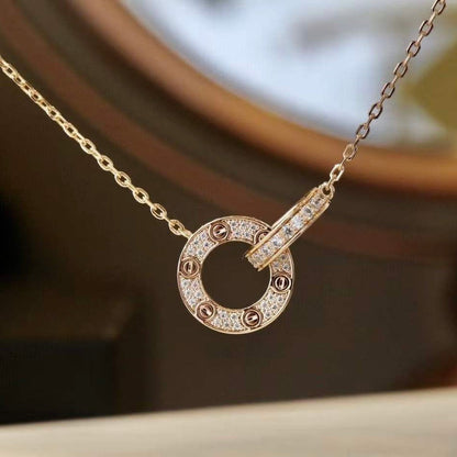 [Olivia Jewelry]LOVE 7.6MM NECKLACE ROSE GOLD AND SILVER  FULL DIAMOND