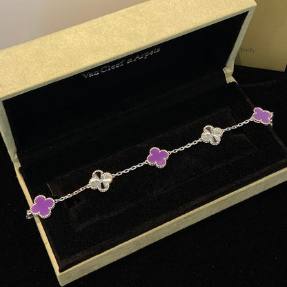 [Olivia JW]CLOVER  5 MOTIFS  PURPLE VIOLET BRACELET SILVER