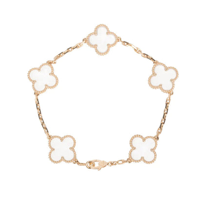 [Olivia JW]CLOVER 5 MOTIF ROCK CRYSTAL PINK GOLD BRACELET