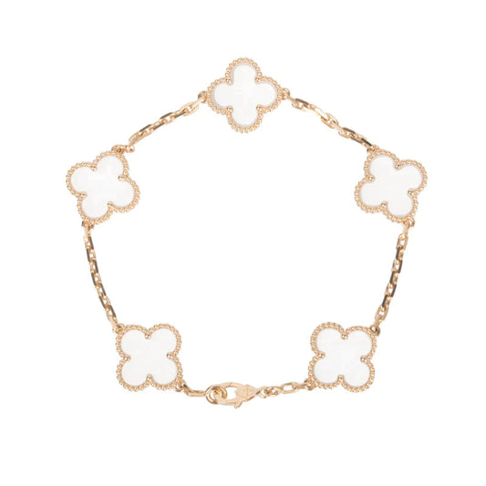 [Olivia JW]CLOVER 5 MOTIF ROCK CRYSTAL PINK GOLD BRACELET