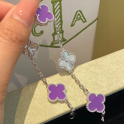 [Olivia JW]CLOVER  5 MOTIFS  PURPLE VIOLET BRACELET SILVER