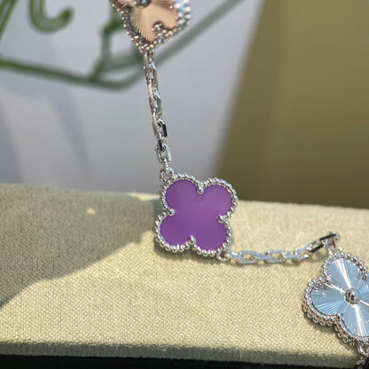 [Olivia JW]CLOVER  5 MOTIFS  PURPLE VIOLET BRACELET SILVER