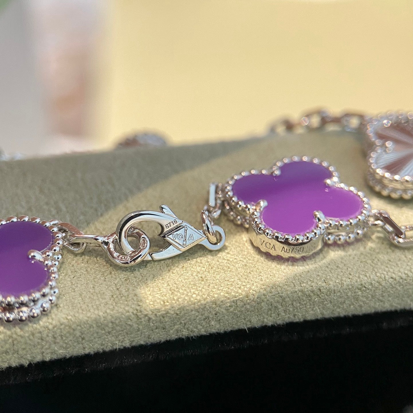 [Olivia JW]CLOVER  5 MOTIFS  PURPLE VIOLET BRACELET SILVER