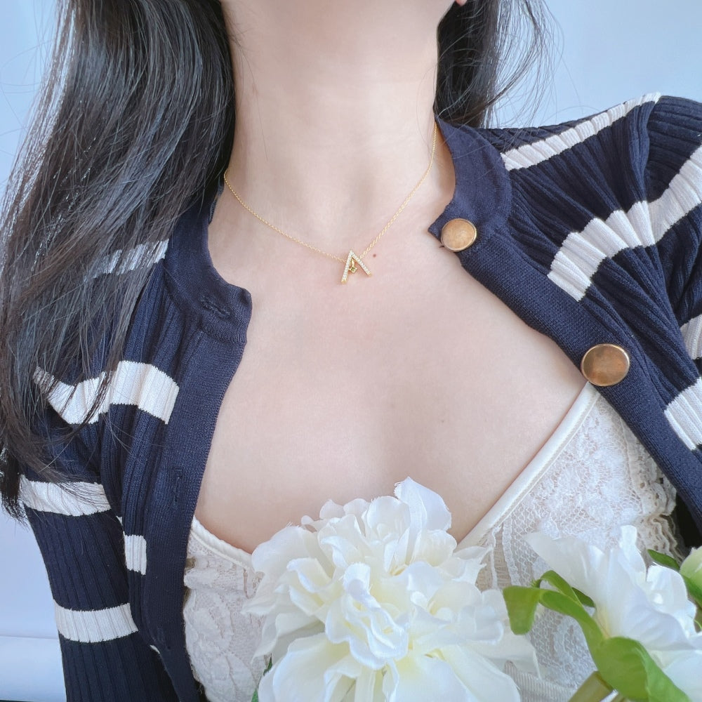 [Olivia Jewelry]Sparkling "A" Shape Necklace