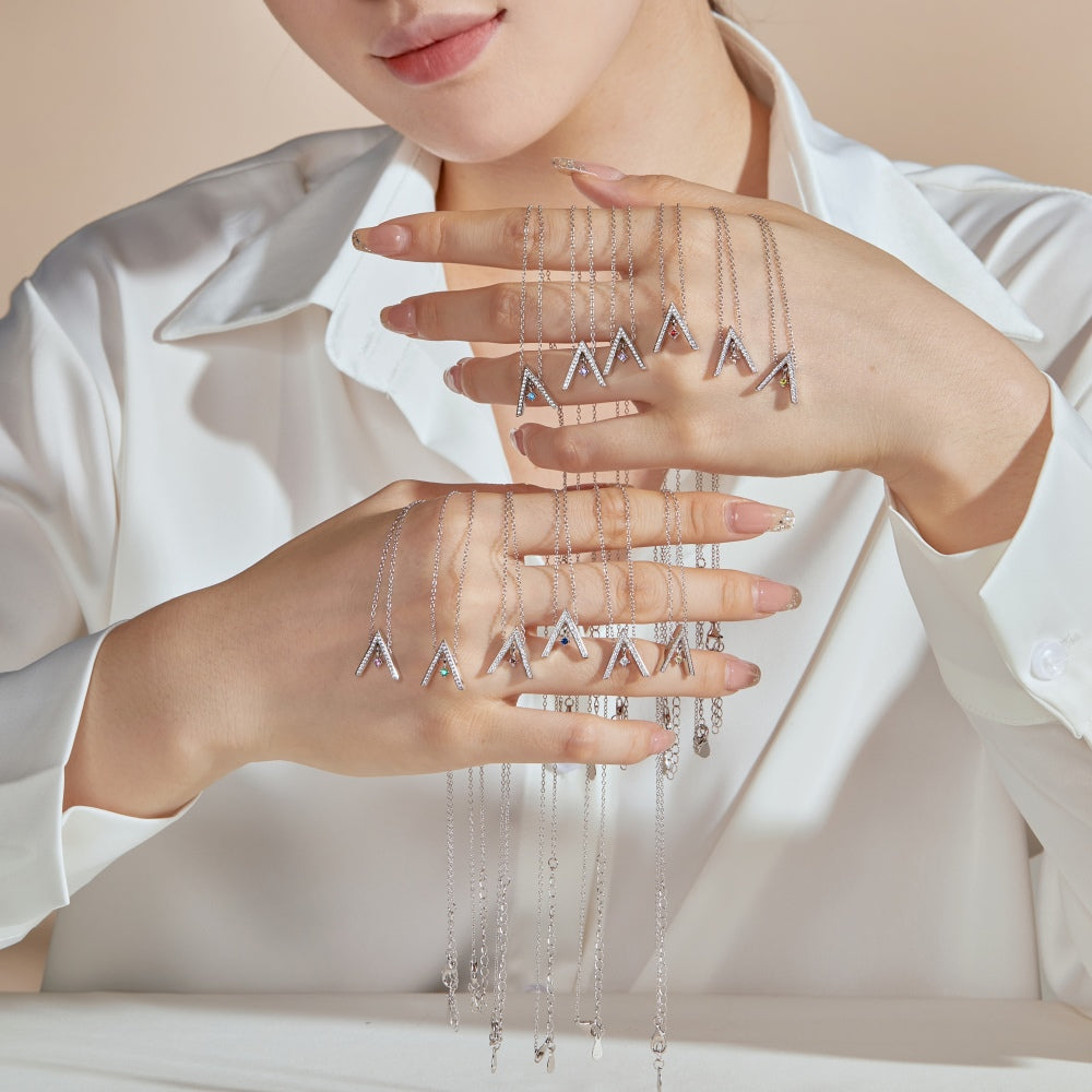 [Olivia Jewelry]Sparkling "A" Shape Necklace