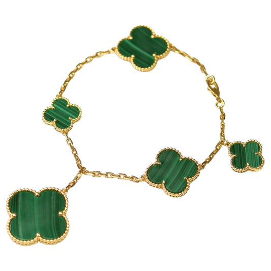 [Olivia Jewelry]MAGIC CLOVER MALACHITE GOLD BRACELET 5 MOTIFS
