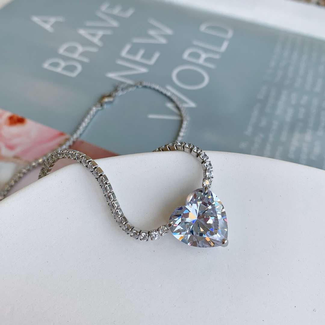 [Olivia Jewelry]8.0 Carat Versatile Colorful Sweet Heart-Shaped Tennis Necklace
