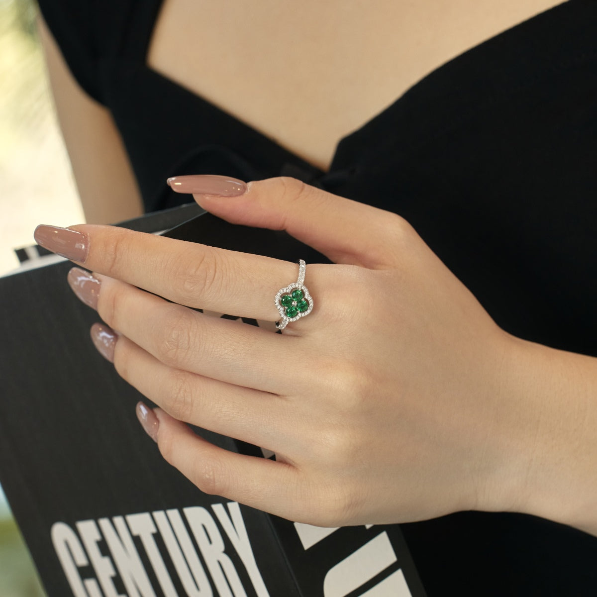 [Olivia Jewelry]Four Leaf Clover Flower Design Ring