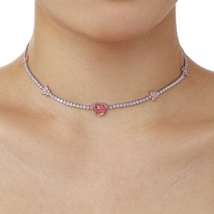 [Olivia Jewelry]Dazzling Pink Heart Flower Necklace