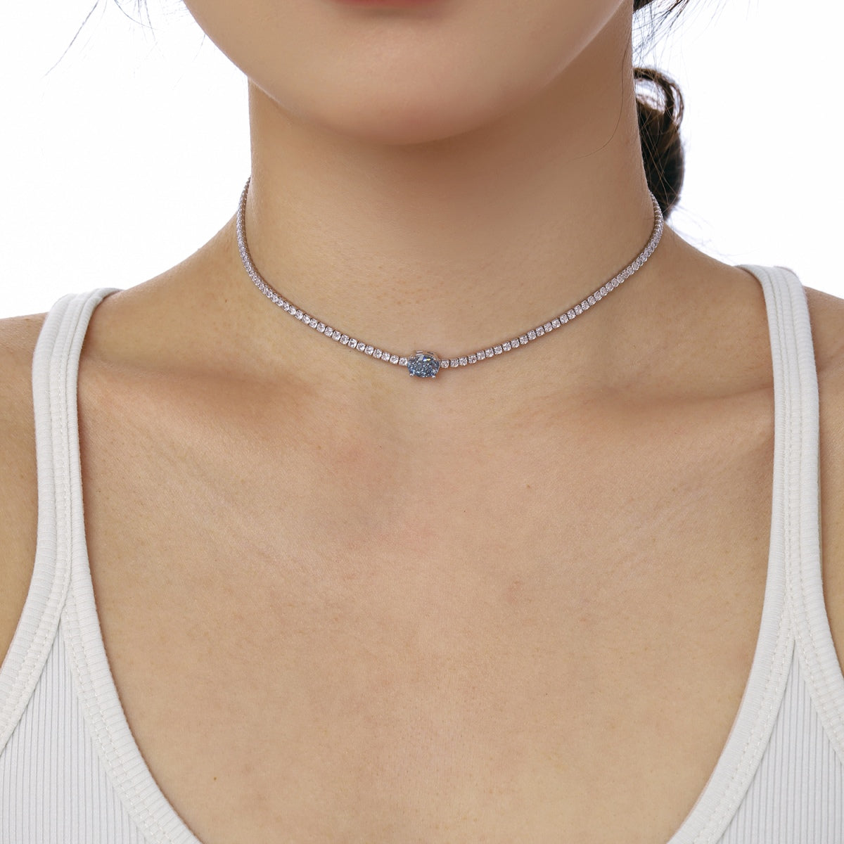[Olivia Jewelry]1.0 Carat Shining Oval Cut Necklace