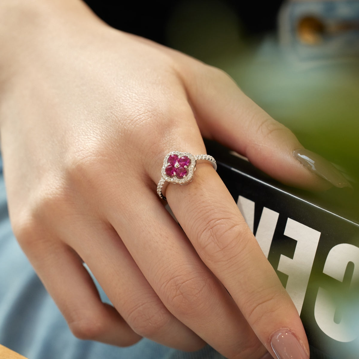 [Olivia Jewelry]Four Leaf Clover Flower Design Ring