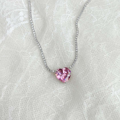 [Olivia Jewelry]8.0 Carat Versatile Colorful Sweet Heart-Shaped Tennis Necklace