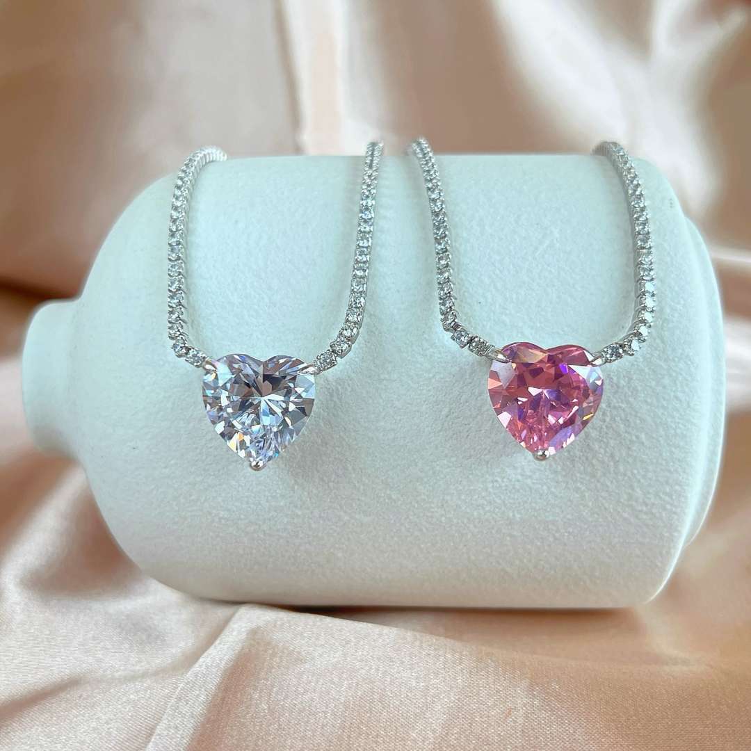 [Olivia Jewelry]8.0 Carat Versatile Colorful Sweet Heart-Shaped Tennis Necklace