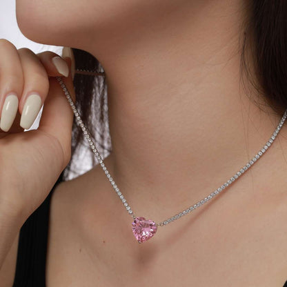 [Olivia Jewelry]8.0 Carat Versatile Colorful Sweet Heart-Shaped Tennis Necklace