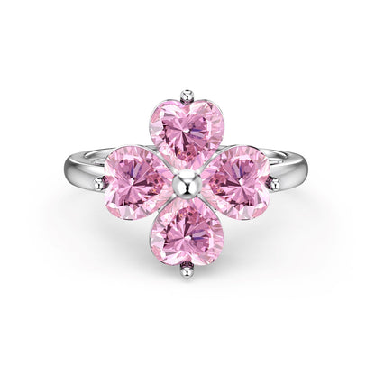 [Olivia Jewelry]Heart-shaped Four-Leaf Clover Ball Ring