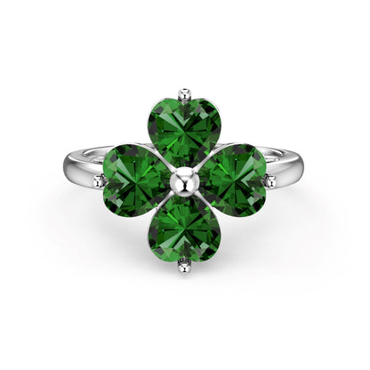 [Olivia Jewelry]Heart-shaped Four-Leaf Clover Ball Ring