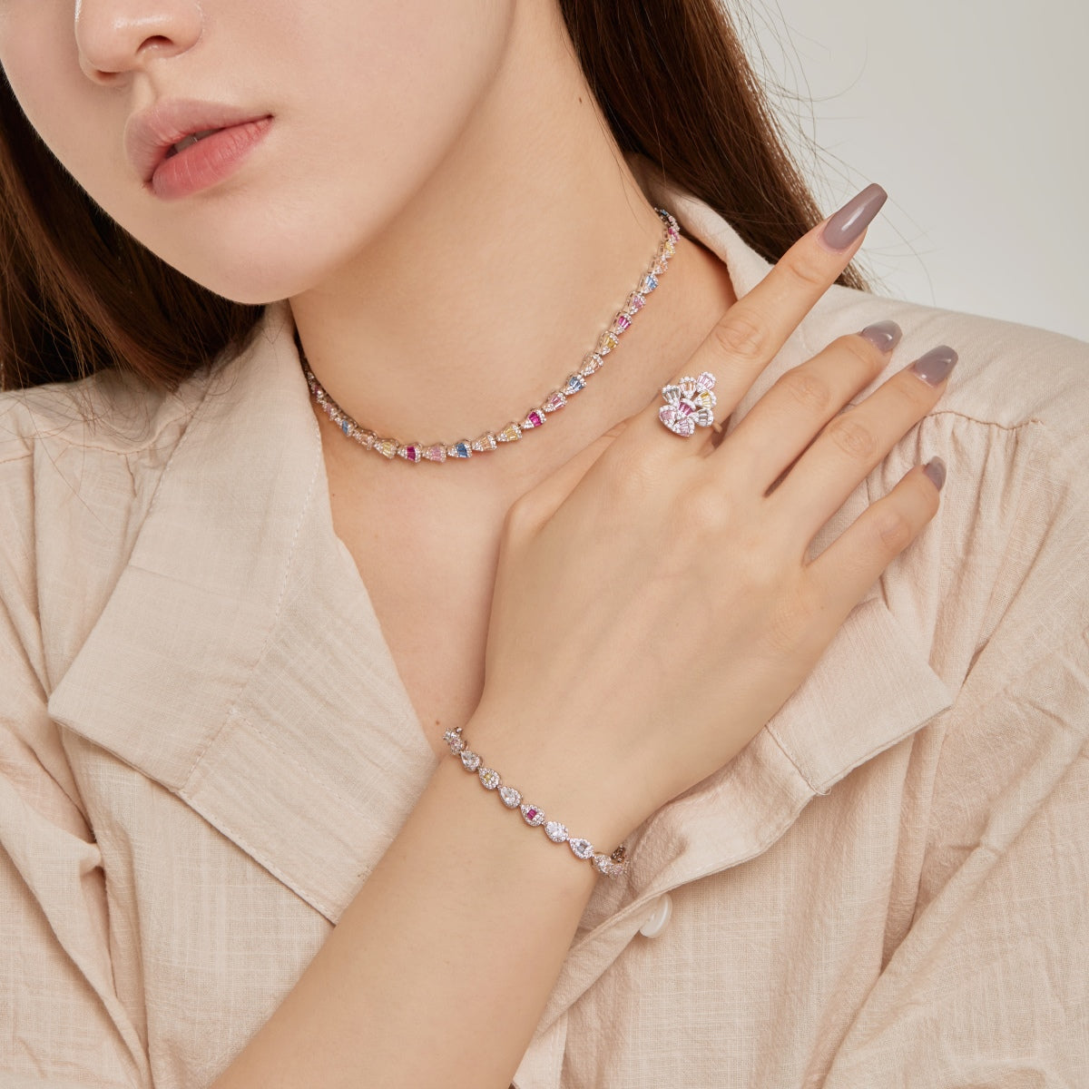 [Olivia Jewelry]Radiant Colorful Rainbow Necklace