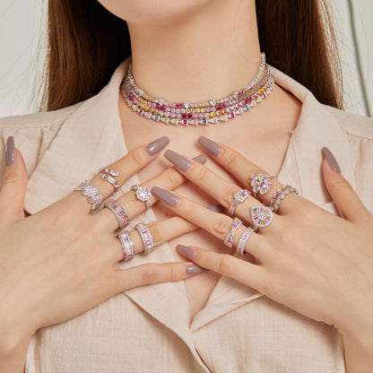 [Olivia Jewelry]Delicate Colorful Rainbow Tennis Chain