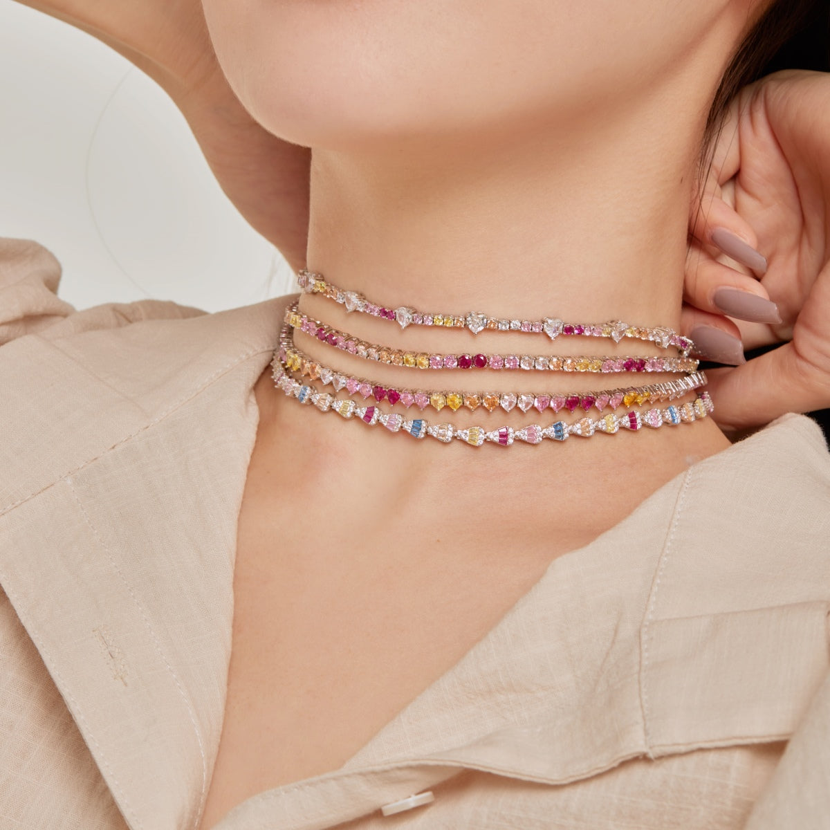 [Olivia Jewelry]Delicate Colorful Rainbow Tennis Chain
