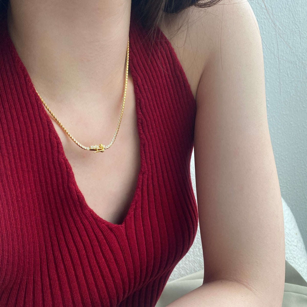 [Olivia Jewelry]Delicate Round Shape Tennis Necklace