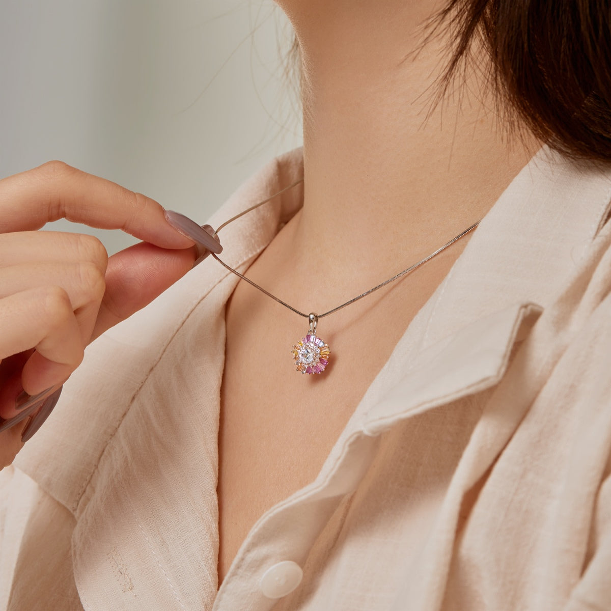[Olivia Jewelry]Charming Flower Colorful Necklace