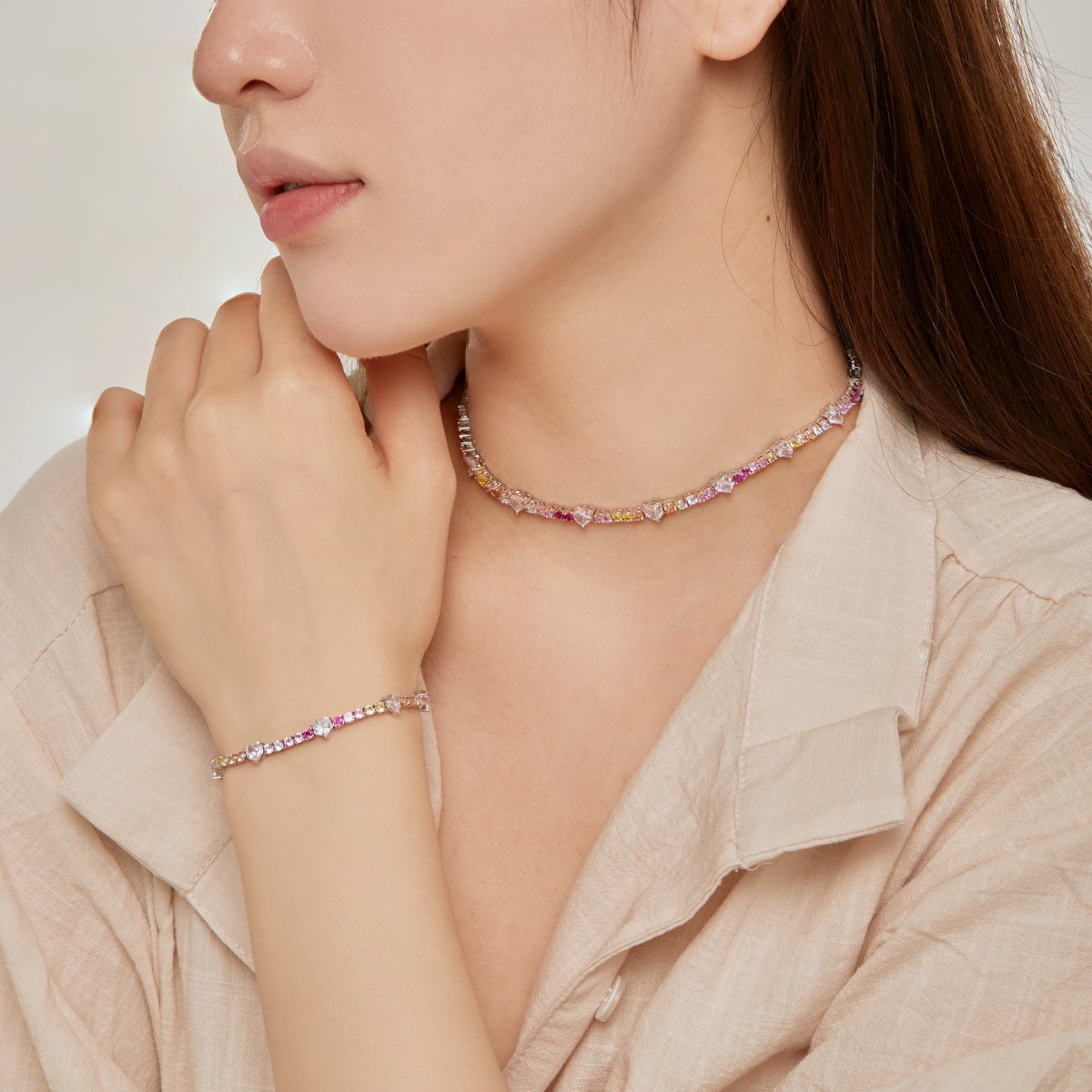[Olivia Jewelry]Romantic Heart Shape Round Cut Lover Bracelet