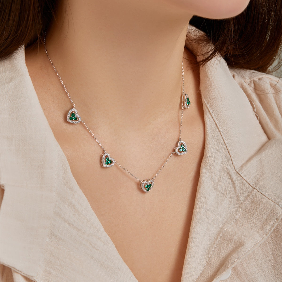 [Olivia Jewelry]Sparkling Five Heart Necklace