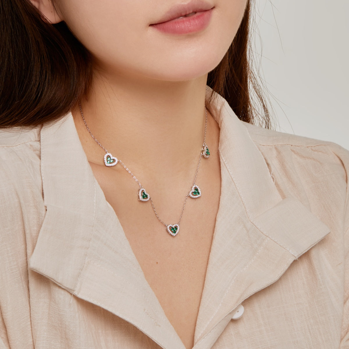 [Olivia Jewelry]Sparkling Five Heart Necklace