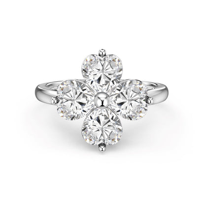 [Olivia Jewelry]Heart-shaped Four-Leaf Clover Ball Ring