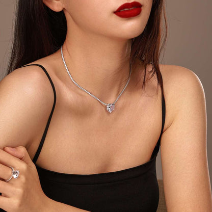 [Olivia Jewelry]8.0 Carat Versatile Colorful Sweet Heart-Shaped Tennis Necklace