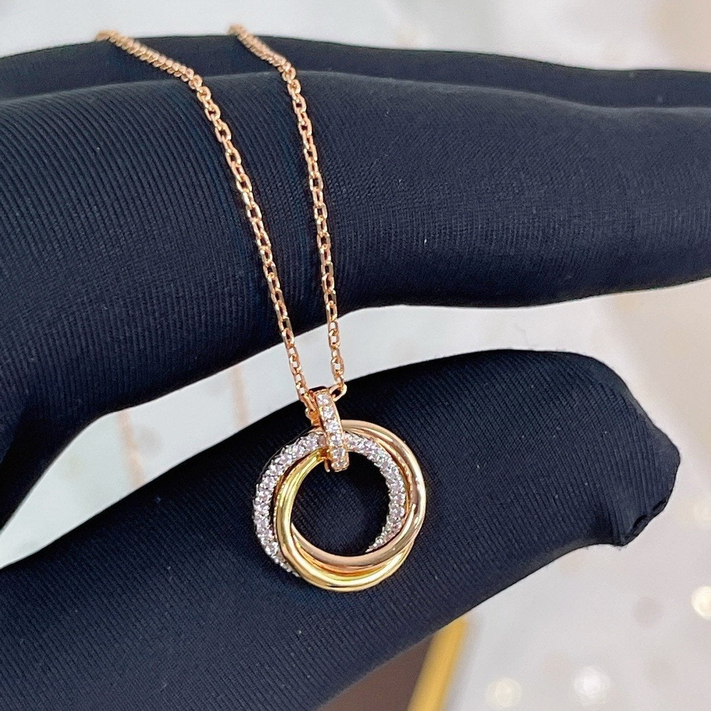[Olivia Jewelry]TRINITY NECKLACE SILVER GOLD PINK GOLD DIAMONDS