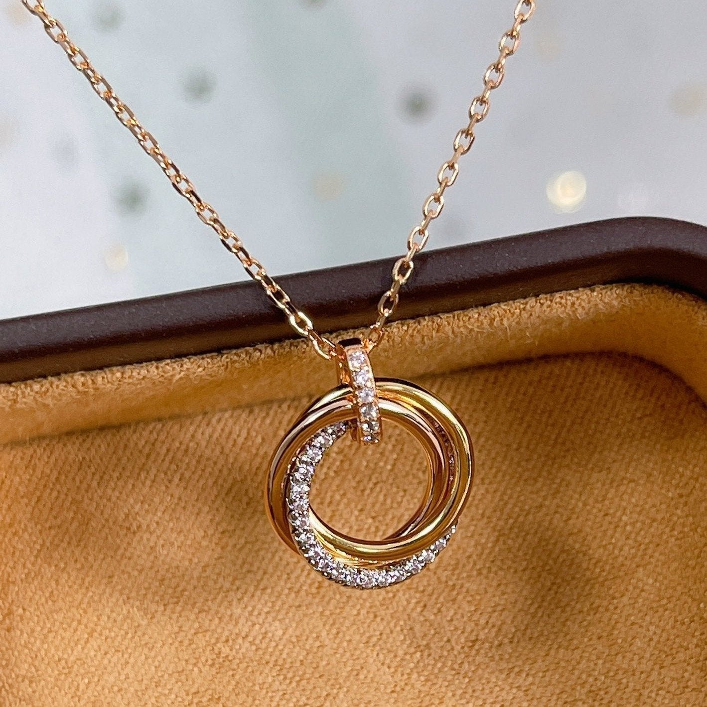 [Olivia Jewelry]TRINITY NECKLACE SILVER GOLD PINK GOLD DIAMONDS
