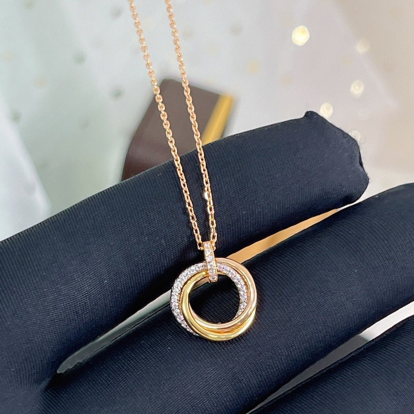 [Olivia Jewelry]TRINITY NECKLACE SILVER GOLD PINK GOLD DIAMONDS