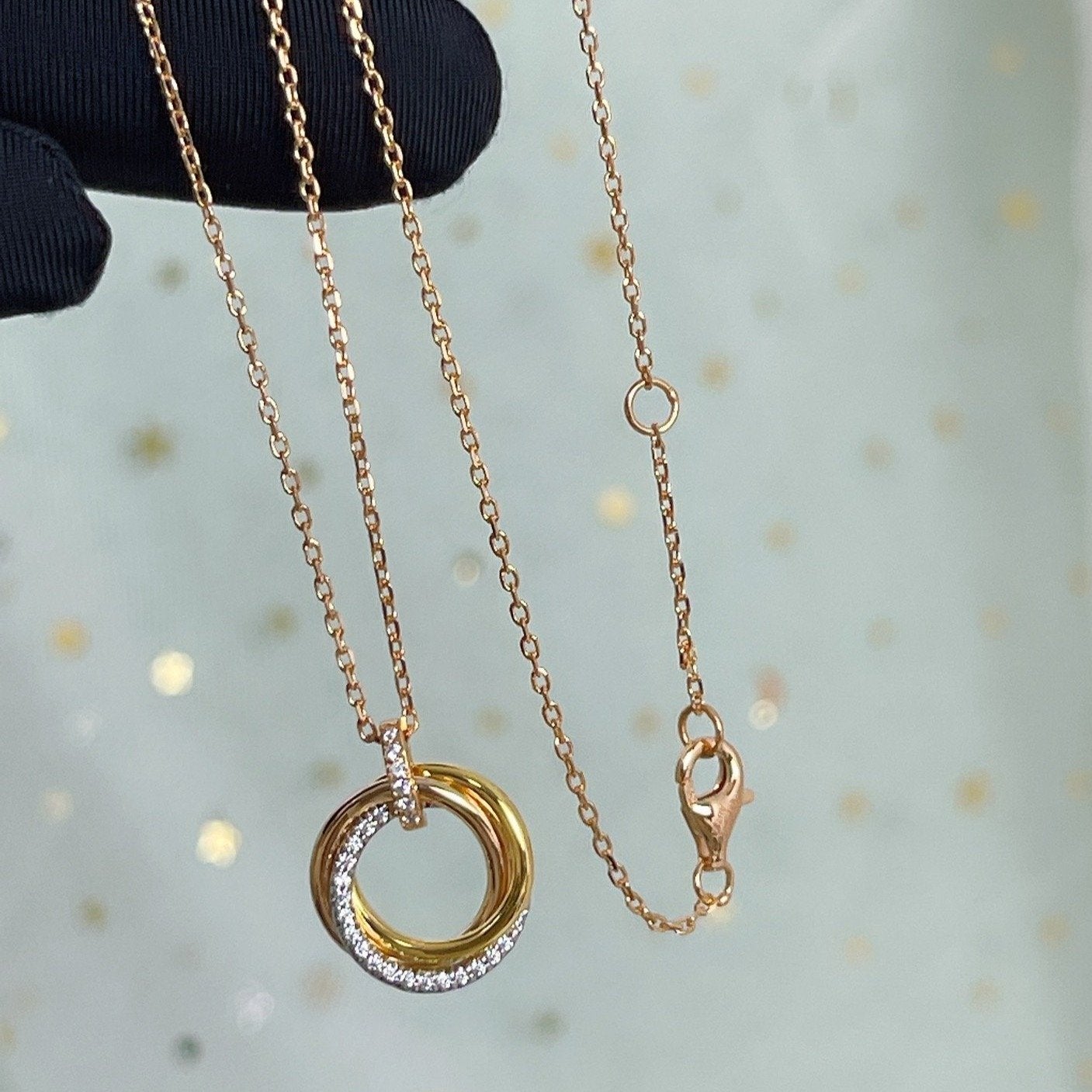 [Olivia Jewelry]TRINITY NECKLACE SILVER GOLD PINK GOLD DIAMONDS