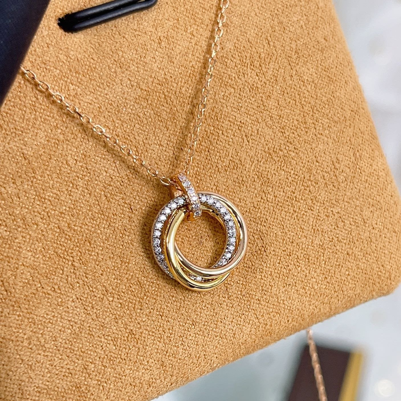 [Olivia Jewelry]TRINITY NECKLACE SILVER GOLD PINK GOLD DIAMONDS
