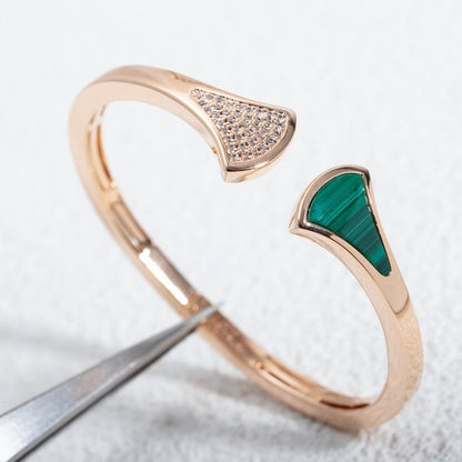 [OLIVIA]DREAM BRACELET OPEN MALACHITE PINK GOLD