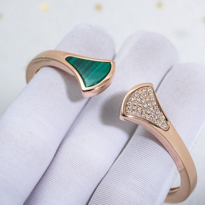 [OLIVIA]DREAM BRACELET OPEN MALACHITE PINK GOLD