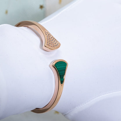 [OLIVIA]DREAM BRACELET OPEN MALACHITE PINK GOLD