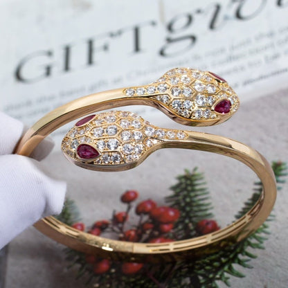 [OLIVIA]SERPENTI BRACELET PINK GOLD DIAMOND DOUBLE SNAKE