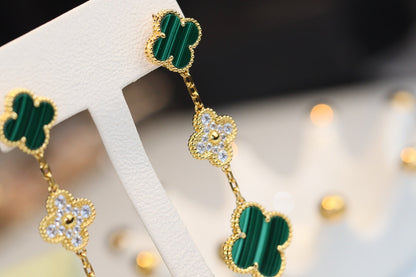 [Olivia Jewelry]CLOVER EARRINGS GOLD MALACHITE DIAMOND 3 MOTIF