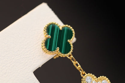 [Olivia Jewelry]CLOVER EARRINGS GOLD MALACHITE DIAMOND 3 MOTIF