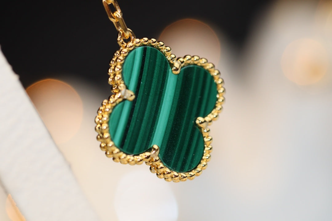 [Olivia Jewelry]CLOVER EARRINGS GOLD MALACHITE DIAMOND 3 MOTIF