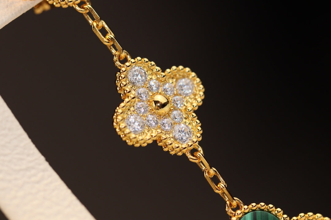 [Olivia Jewelry]CLOVER EARRINGS GOLD MALACHITE DIAMOND 3 MOTIF