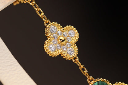[Olivia Jewelry]CLOVER EARRINGS GOLD MALACHITE DIAMOND 3 MOTIF
