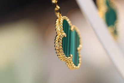 [Olivia Jewelry]CLOVER EARRINGS GOLD MALACHITE DIAMOND 3 MOTIF