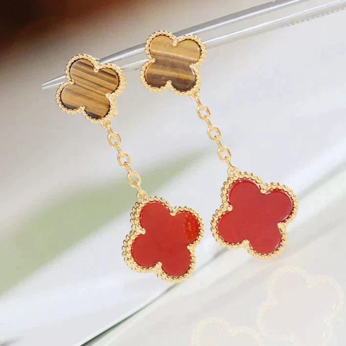 [Olivia Jewelry]CLOVER  2 MOTIF  TIGER EYE CARNELIAN EARRINGS