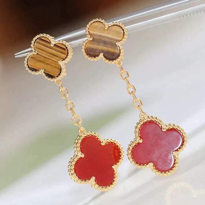 [Olivia Jewelry]CLOVER  2 MOTIF  TIGER EYE CARNELIAN EARRINGS
