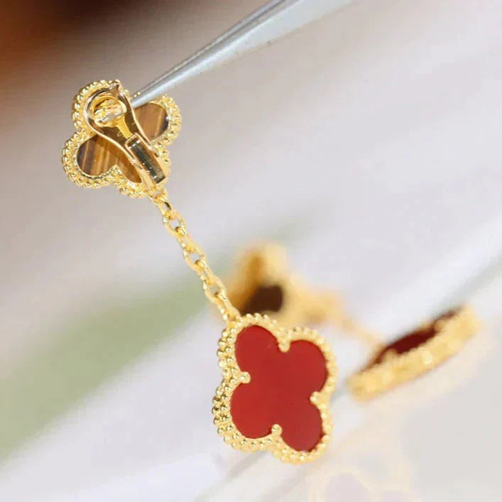 [Olivia Jewelry]CLOVER  2 MOTIF  TIGER EYE CARNELIAN EARRINGS