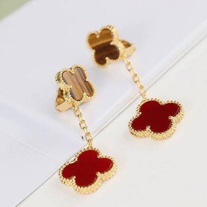 [Olivia Jewelry]CLOVER  2 MOTIF  TIGER EYE CARNELIAN EARRINGS
