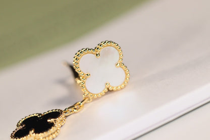 [Olivia Jewelry]CLOVER EARRINGS GOLD ONYX MOP 3 MOTIF